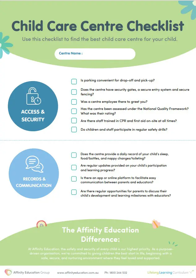 Child Care Centre Checklist